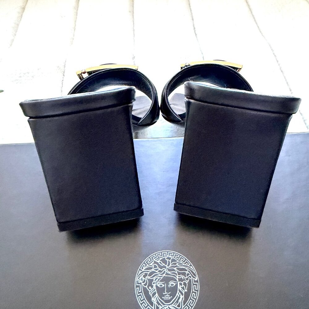 Versace Greta Gold Buckle Empire Heeled Sandals - Picture 10 of 12
